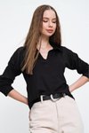 Siyah Uzun Kollu Polo Yaka Bluz