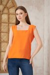 Summer Linen Square Neck Blouse - Orange