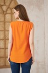 Turuncu Yazlık Kare Yaka Keten Bluz