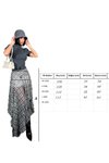 Gri Ekose Desenli Midi Asimetrik Kesim Yırtmaçlı Etek