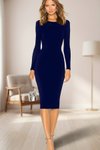 Lacivert Midi Kalem Astarlı Elbise