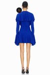 Saks Mavi Mini Volanlı Abiye Elbise