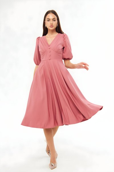 Gül Kurusu Midi Korsaj Kemerli Abiye Elbise