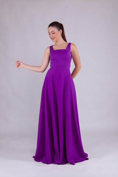 Mor Kare Yaka Abiye Elbise