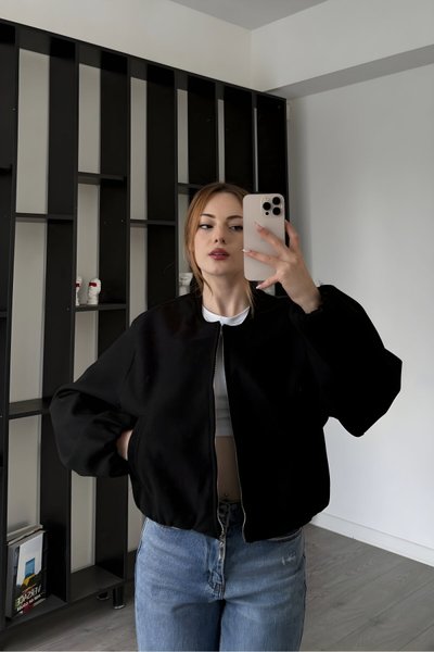 جاكيت بومبر أسود جوخ بريميوم