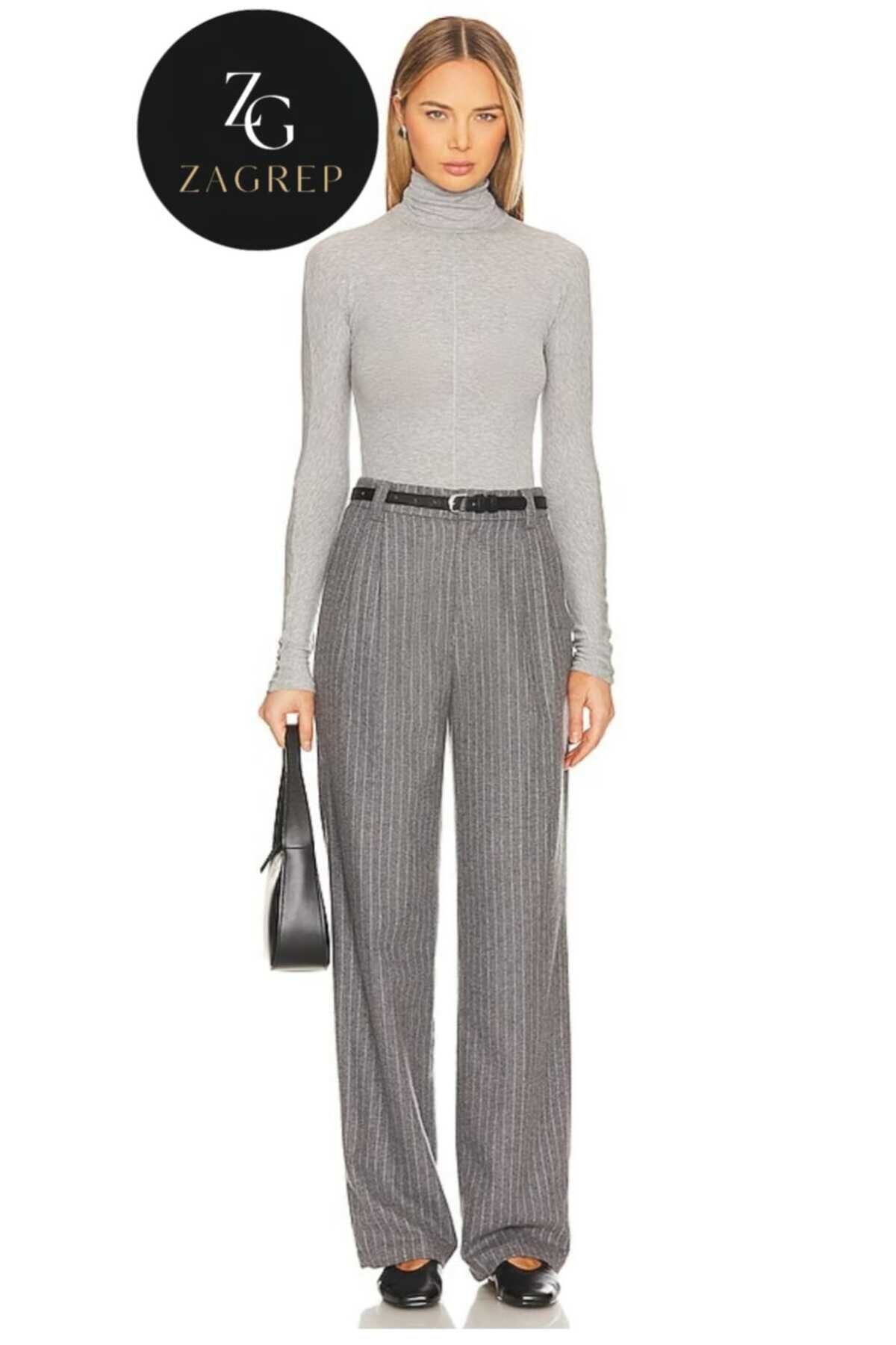 Opaque Silk Jersey Turtleneck Blouse - Grey - Zagrep