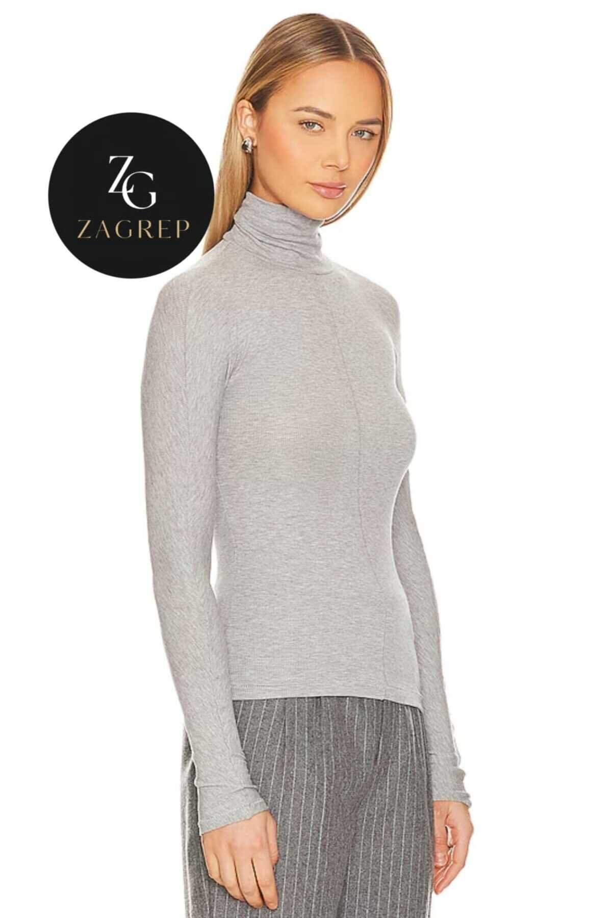 Opaque Silk Jersey Turtleneck Blouse - Grey - Zagrep