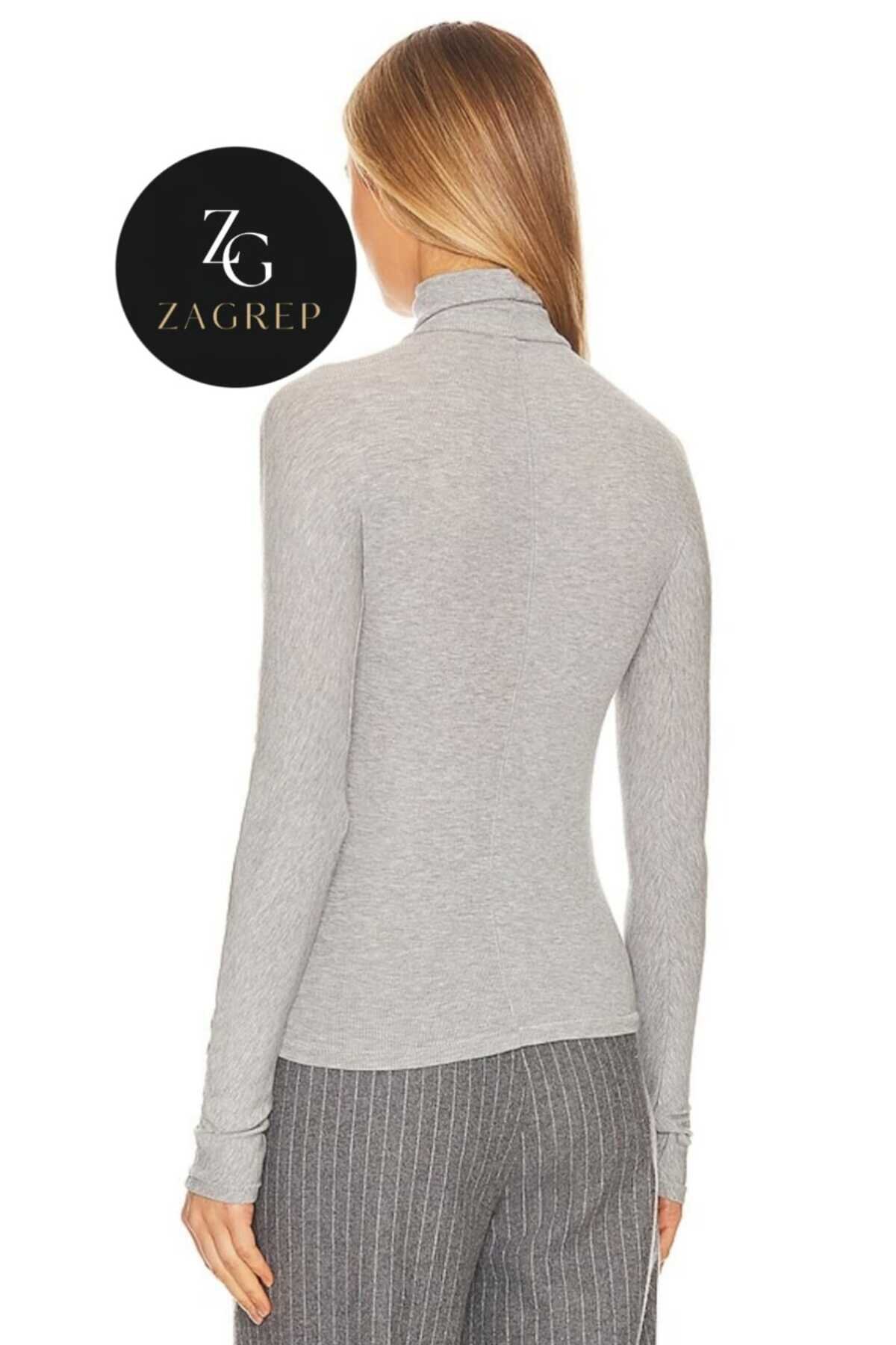 Opaque Silk Jersey Turtleneck Blouse - Grey - Zagrep