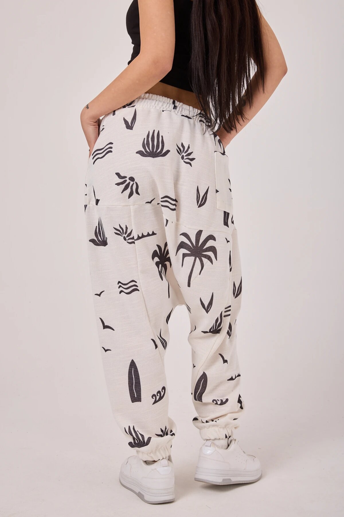 Sporty Printed Harem Pants - White - MEXICO SUPERBLUE