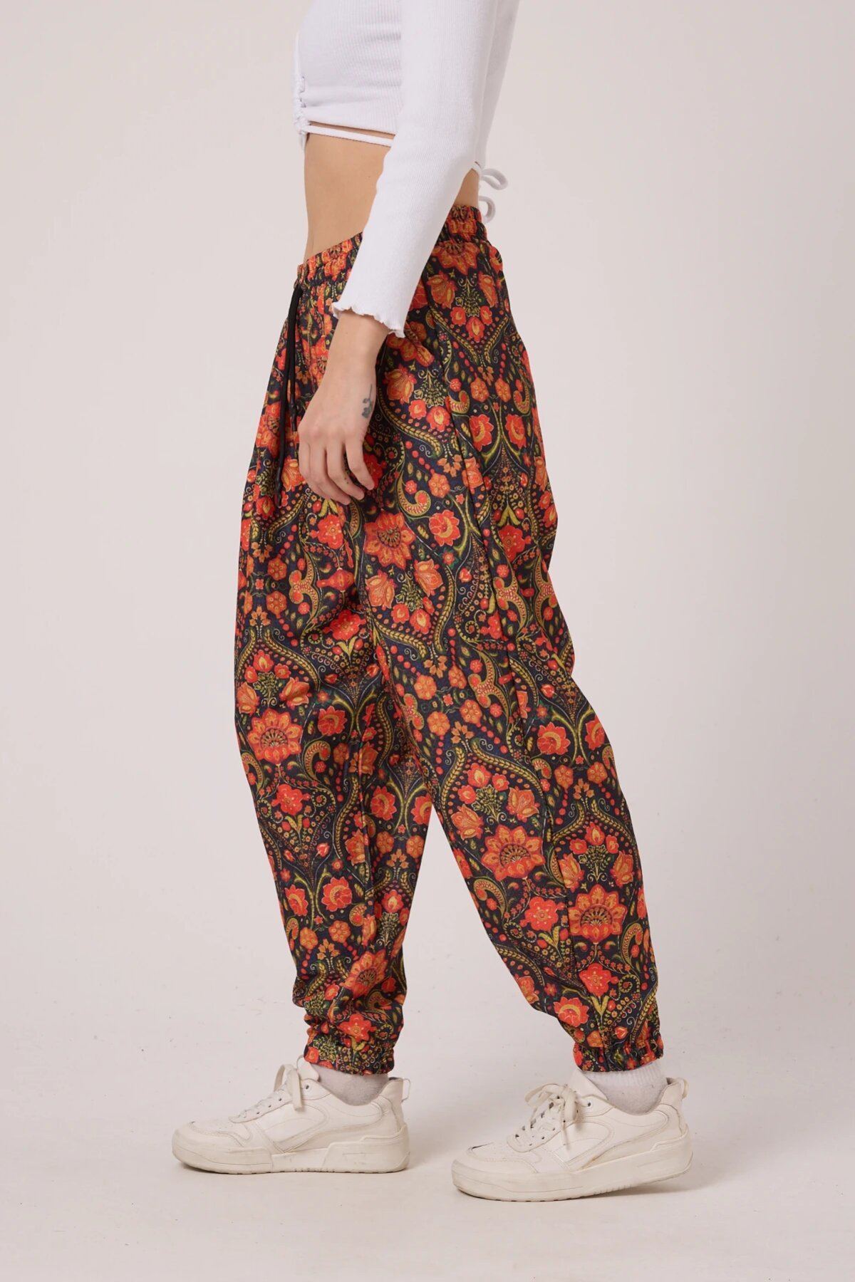 Sporty Harem Printed Crinkle Pants - Multi-color - MEXICO SUPERBLUE