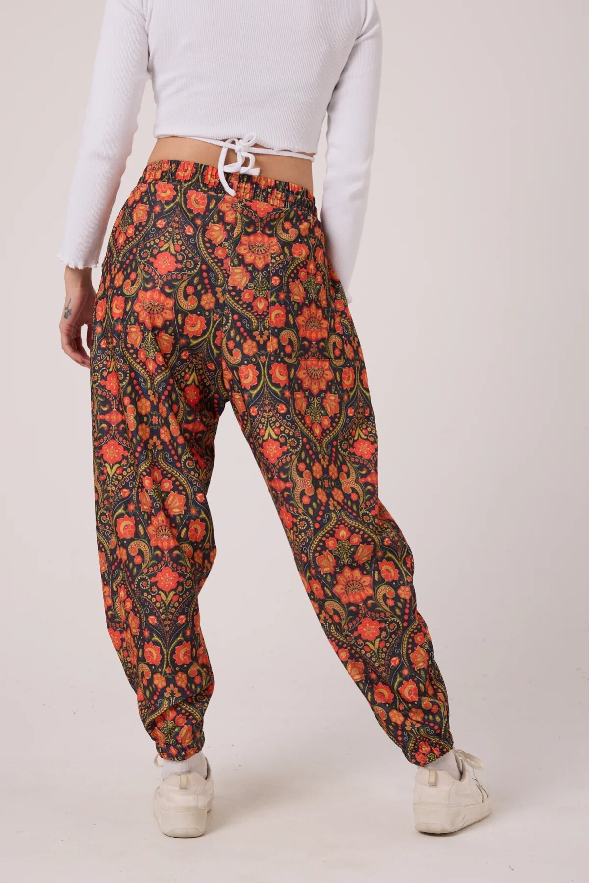 Sporty Harem Printed Crinkle Pants - Multi-color - MEXICO SUPERBLUE