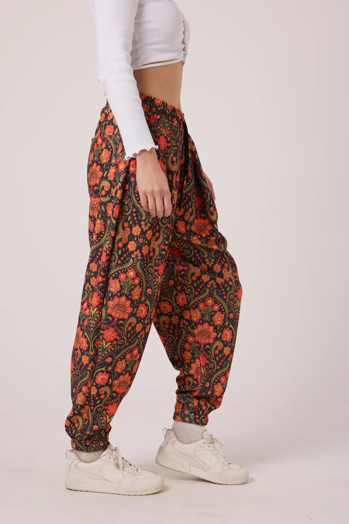 Sporty Harem Printed Crinkle Pants - Multi-color - MEXICO SUPERBLUE
