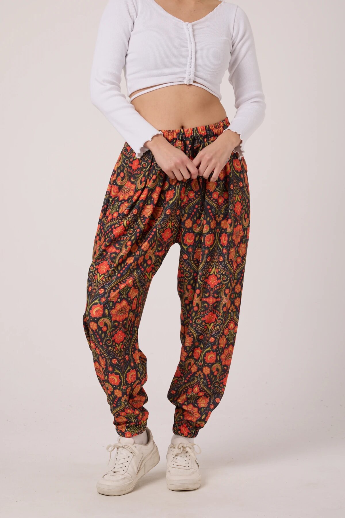 Sporty Harem Printed Crinkle Pants - Multi-color - MEXICO SUPERBLUE