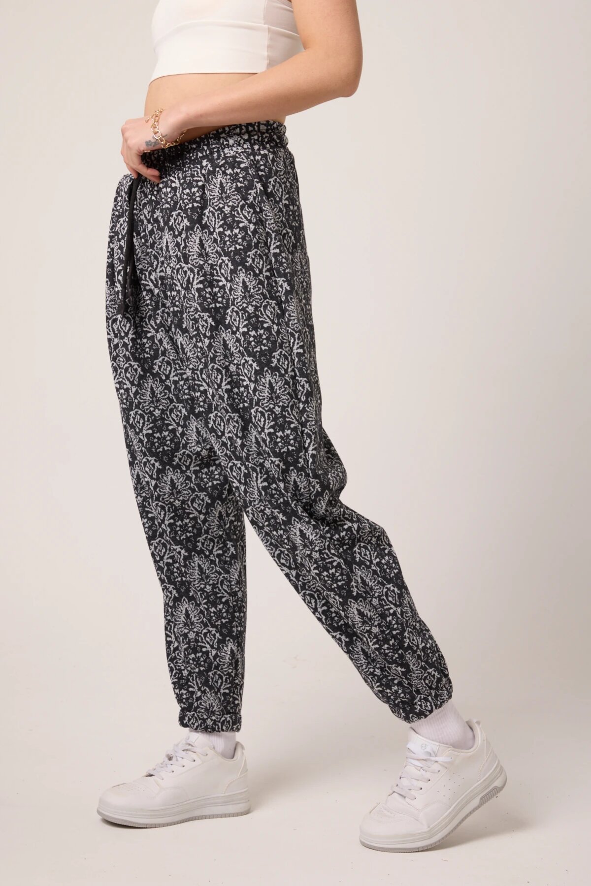 Street Style Sporty Harem Patterned Jacquard Pants - Grey - MEXICO SUPERBLUE