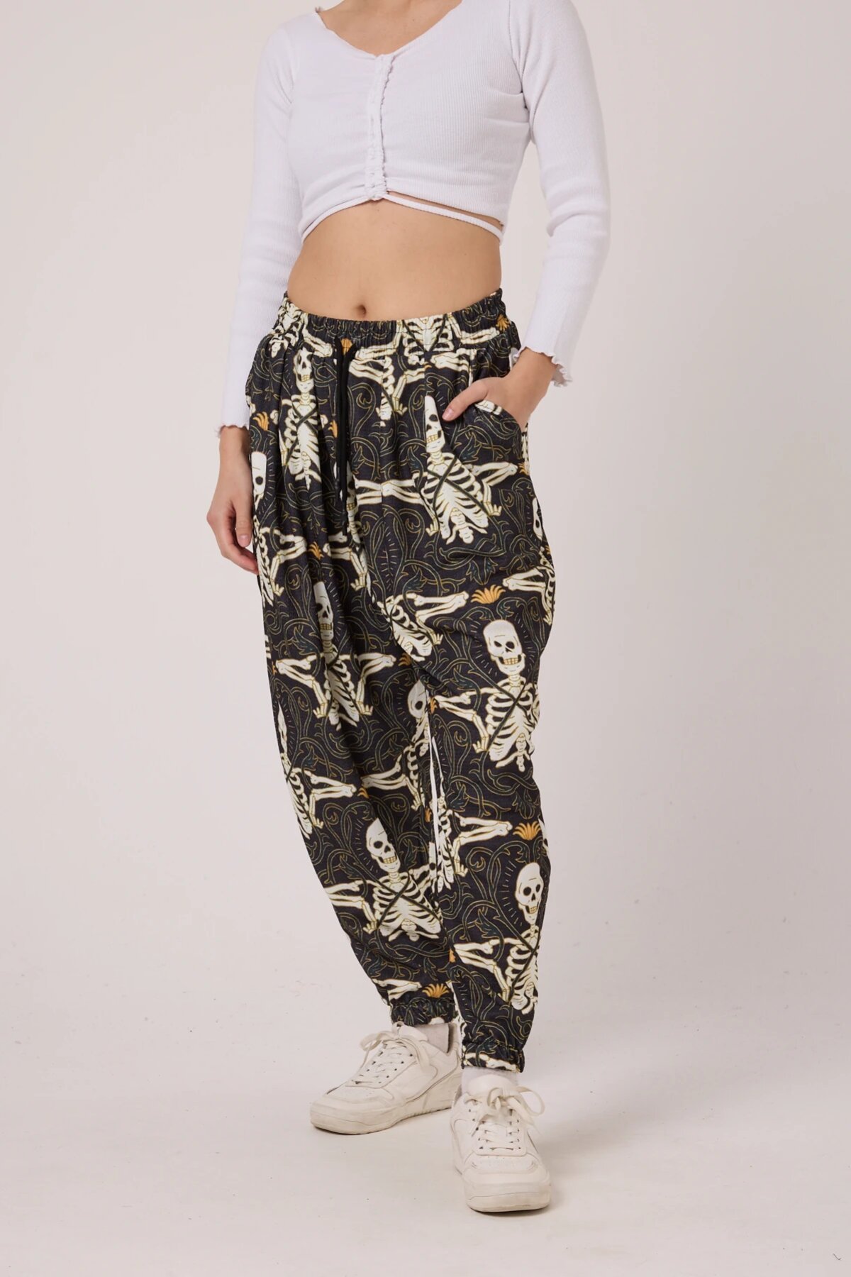 Sporty Harem Printed Crinkle Pants - Khaki - MEXICO SUPERBLUE