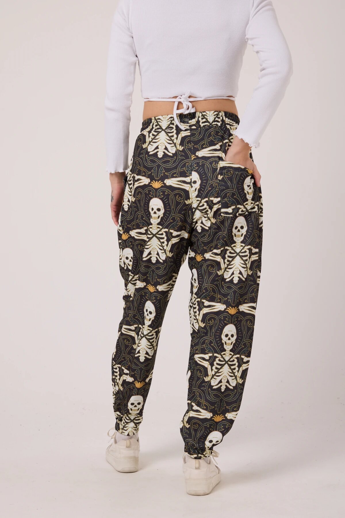 Sporty Harem Printed Crinkle Pants - Khaki - MEXICO SUPERBLUE
