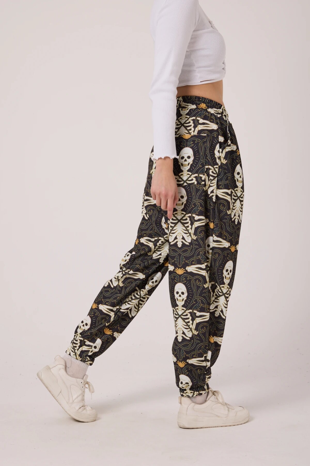 Sporty Harem Printed Crinkle Pants - Khaki - MEXICO SUPERBLUE