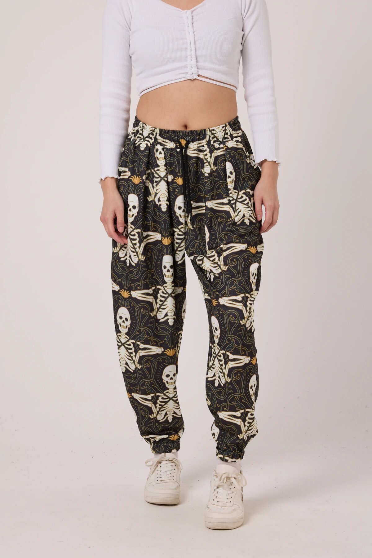 Sporty Harem Printed Crinkle Pants - Khaki - MEXICO SUPERBLUE