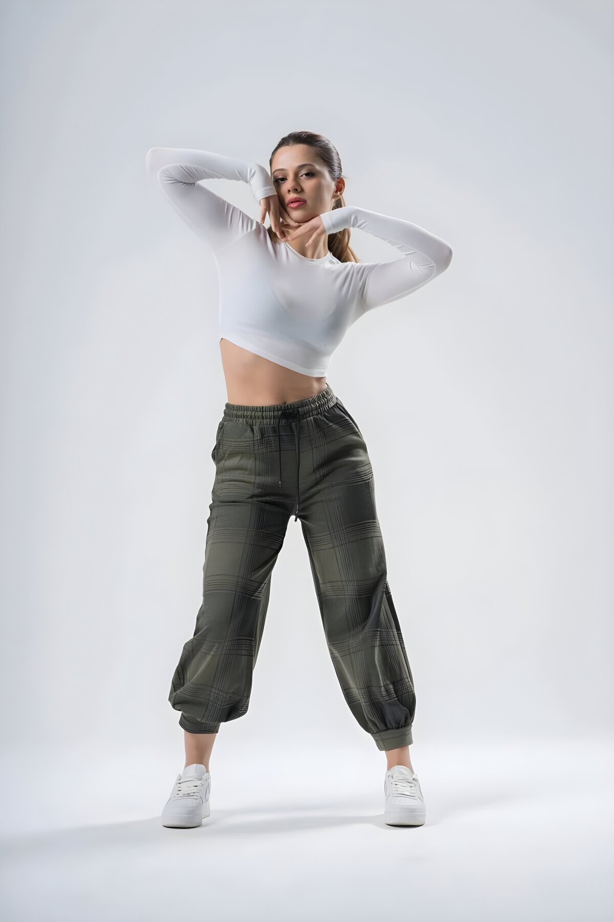 بنطلون جوغر زيتي كاروهات بخصر مطاطي - MEXICO SUPERBLUE