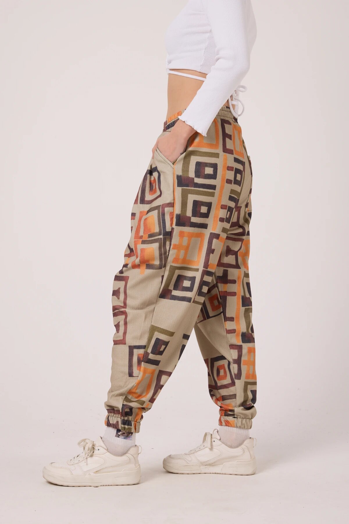 Sporty Harem Printed Pants - Brown - MEXICO SUPERBLUE