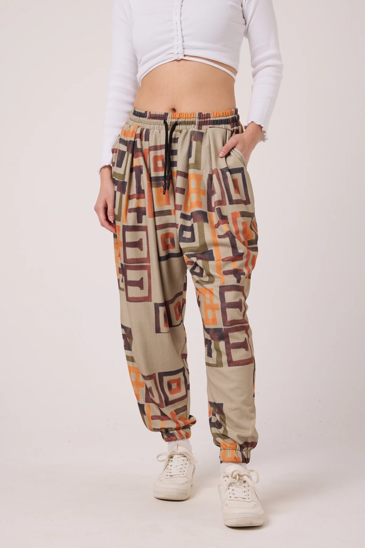 Sporty Harem Printed Pants - Brown - MEXICO SUPERBLUE