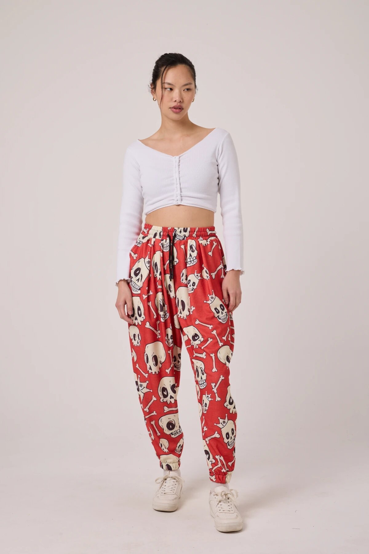 Street Style Sporty Harem Printed Seersucker Pants - Red - MEXICO SUPERBLUE