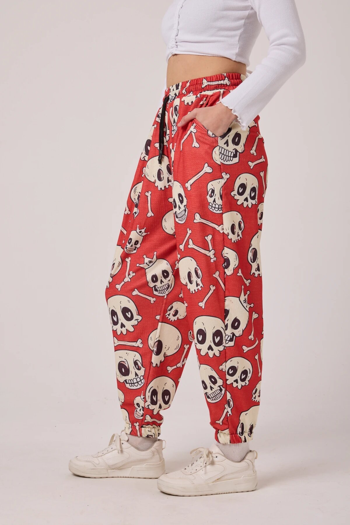 Street Style Sporty Harem Printed Seersucker Pants - Red - MEXICO SUPERBLUE