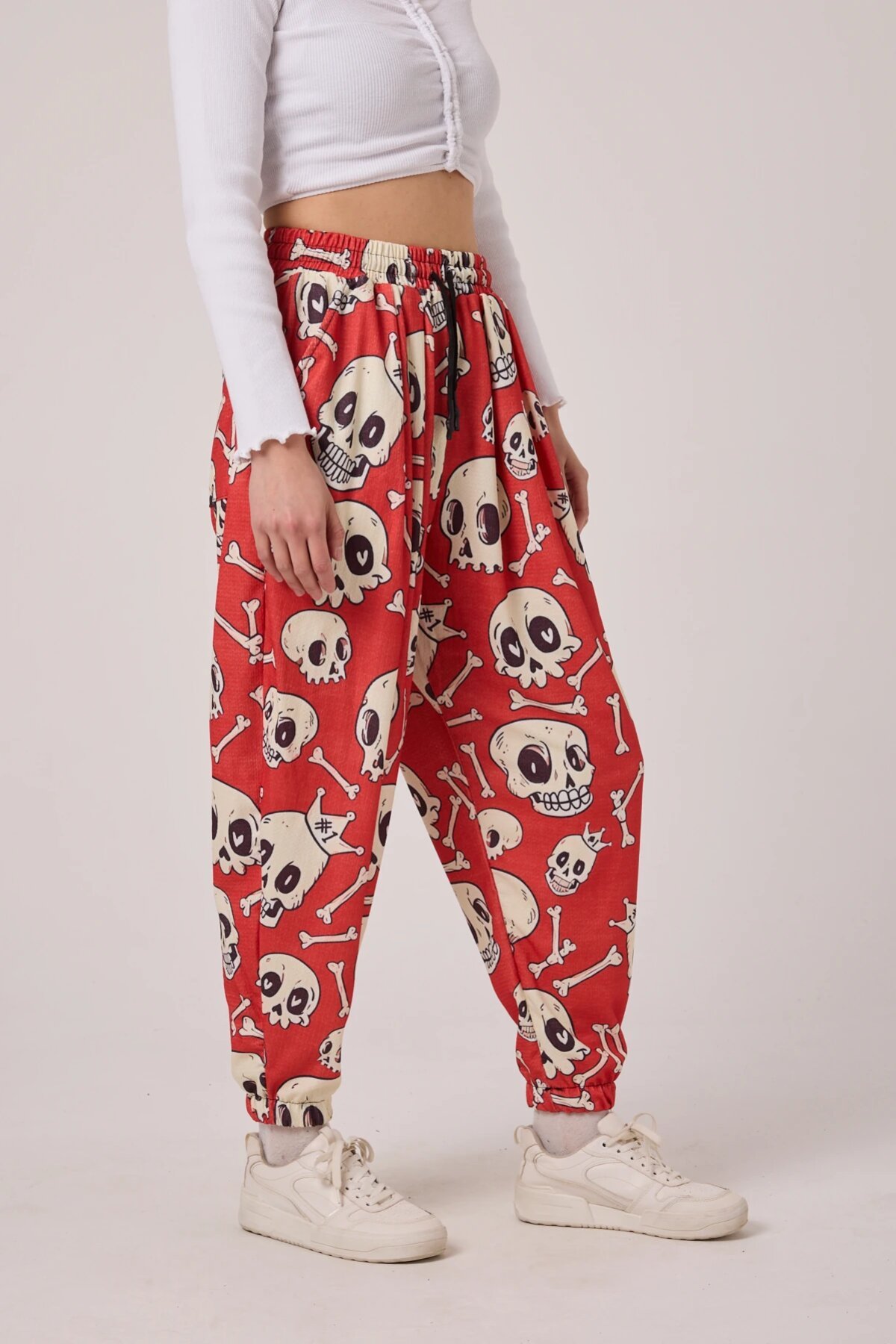 Street Style Sporty Harem Printed Seersucker Pants - Red - MEXICO SUPERBLUE