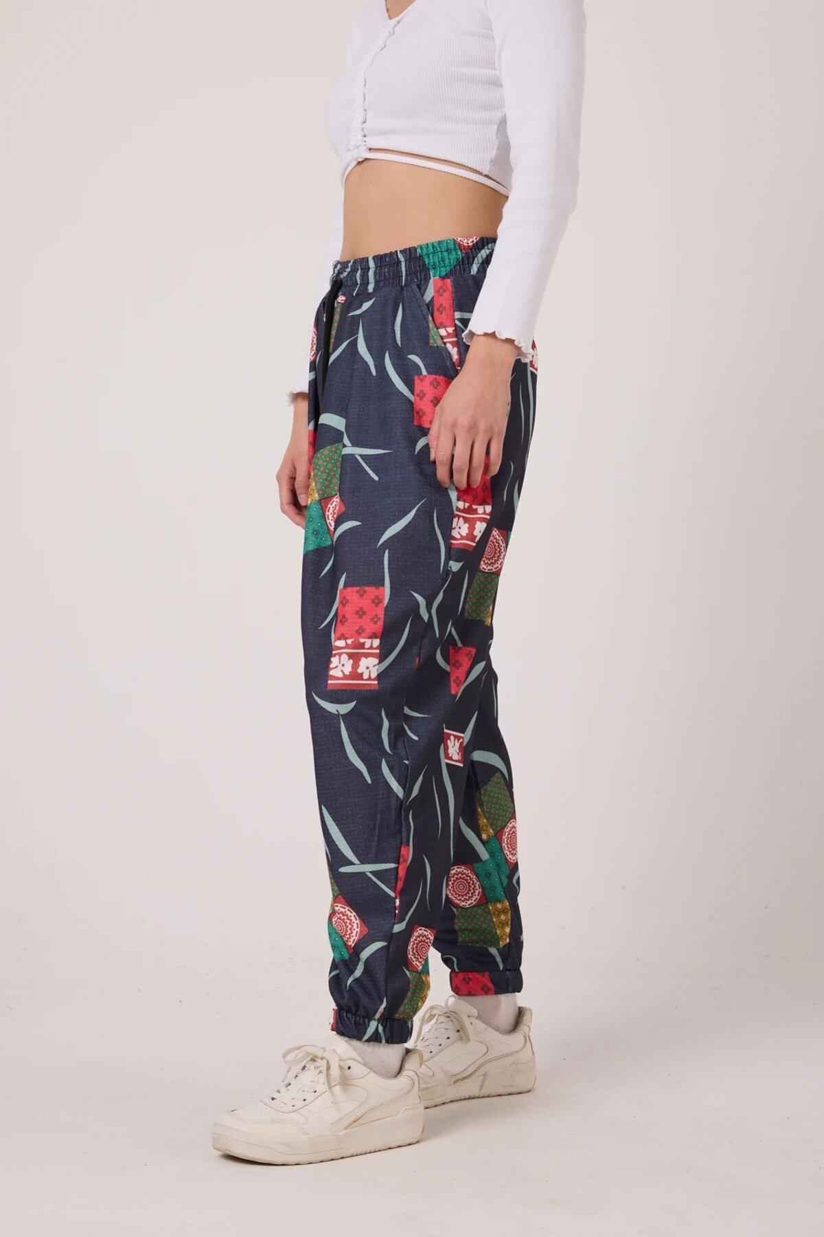 Harem Printed Crinkle Pants - Navy Blue - MEXICO SUPERBLUE