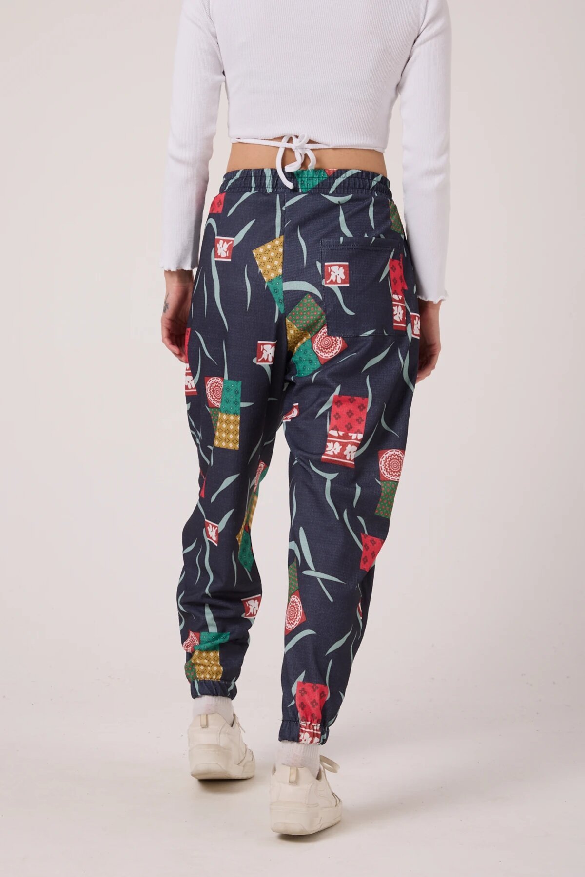 Harem Printed Crinkle Pants - Navy Blue - MEXICO SUPERBLUE