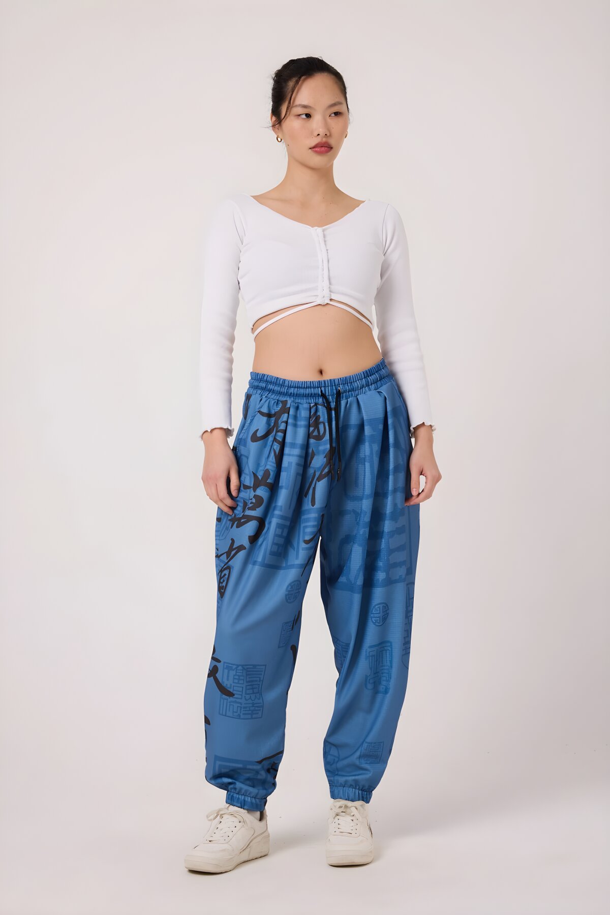 بنطلون شروال نمط الشارع أزرق مطبوع قماش مجعد - MEXICO SUPERBLUE