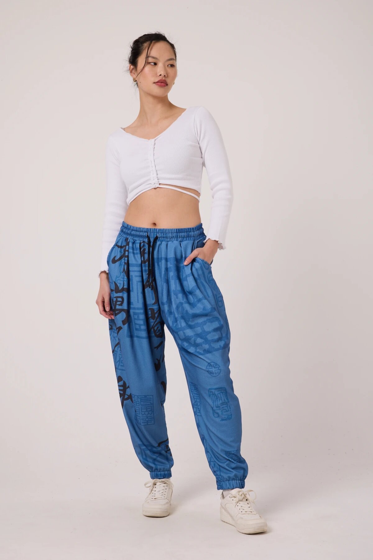 Street Style Printed Crinkle Harem Pants - Blue - MEXICO SUPERBLUE