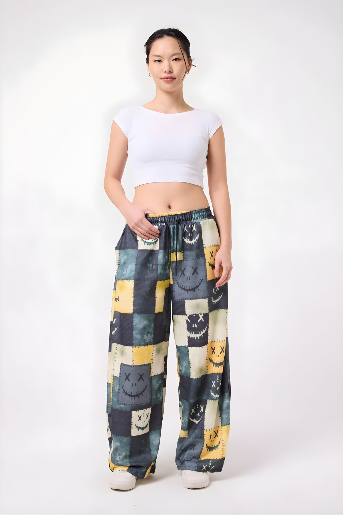 بنطلون رياضي واسع أصفر مجعد مطبوع - MEXICO SUPERBLUE