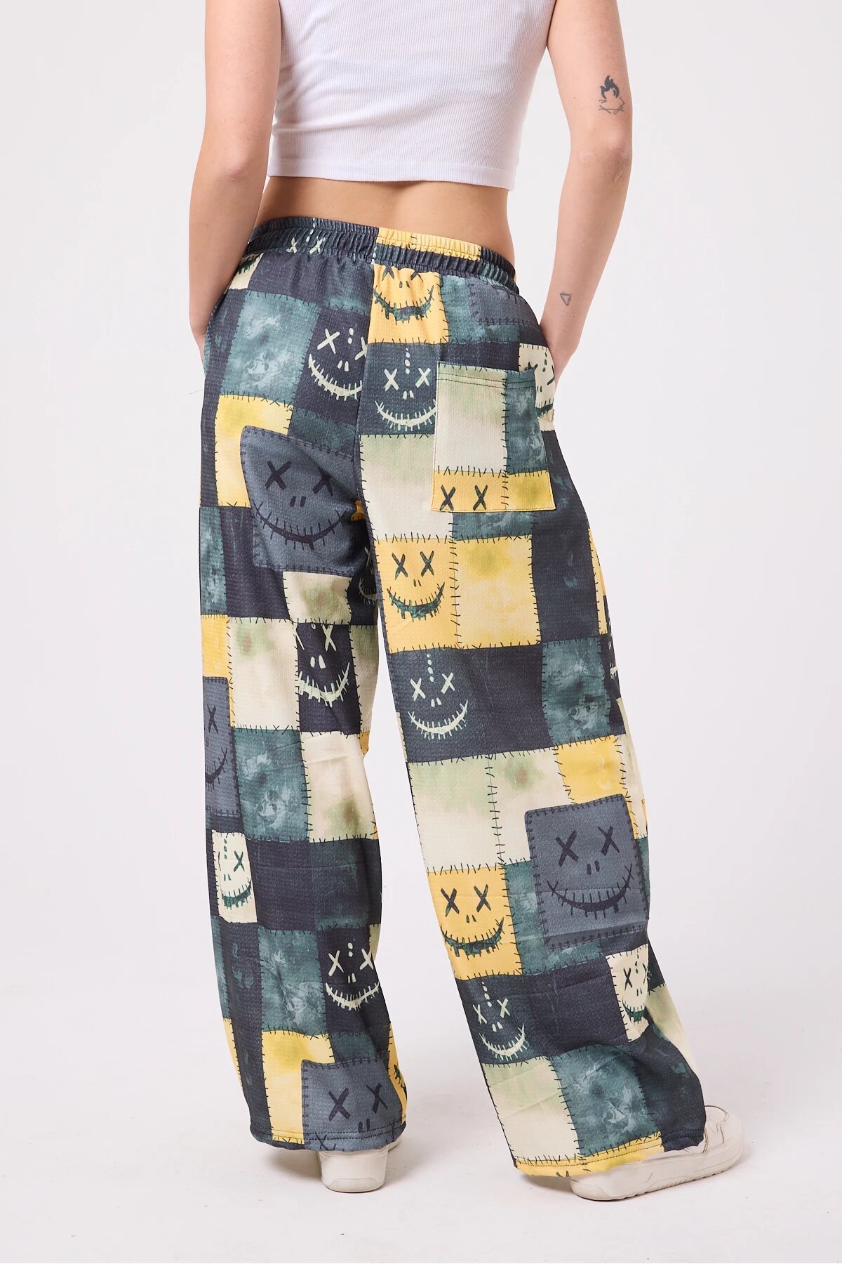 Baggy Sporty Printed Crinkle Pants - Yellow - MEXICO SUPERBLUE