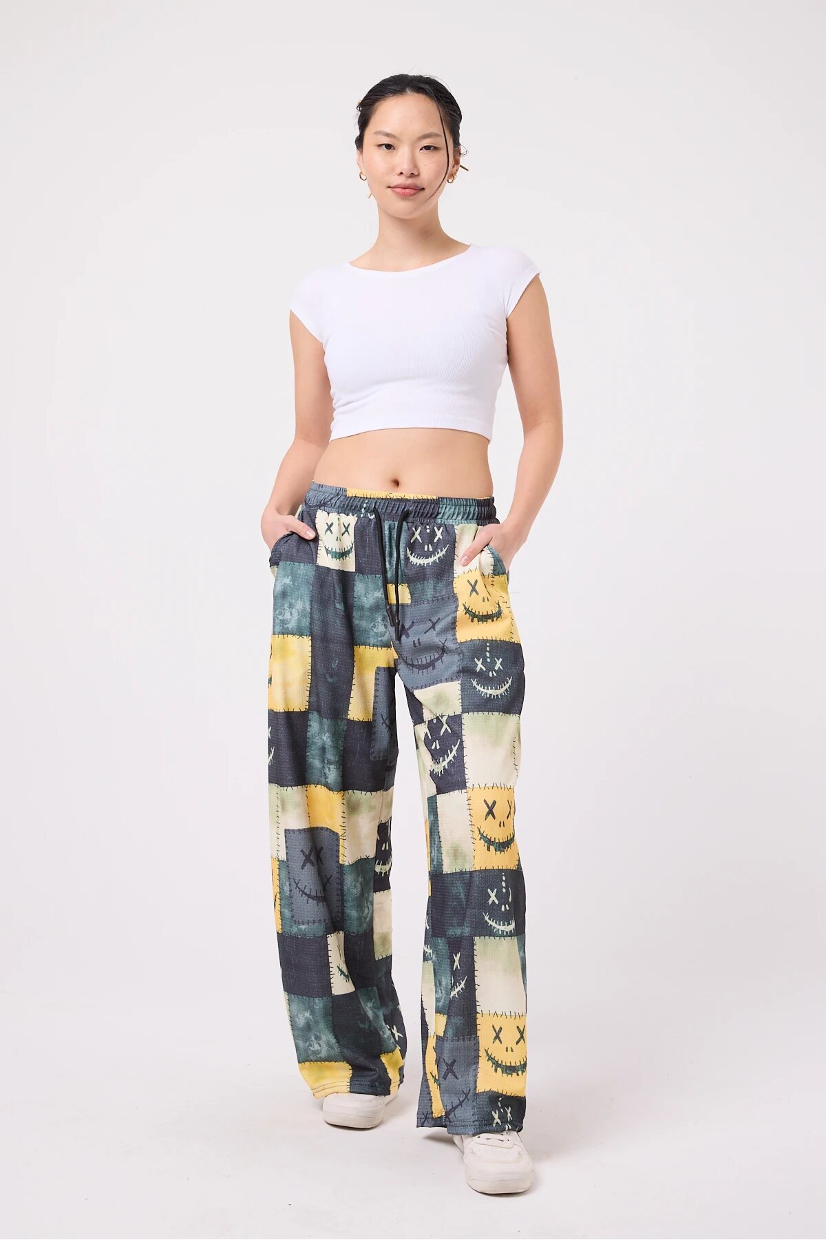 Baggy Sporty Printed Crinkle Pants - Yellow - MEXICO SUPERBLUE