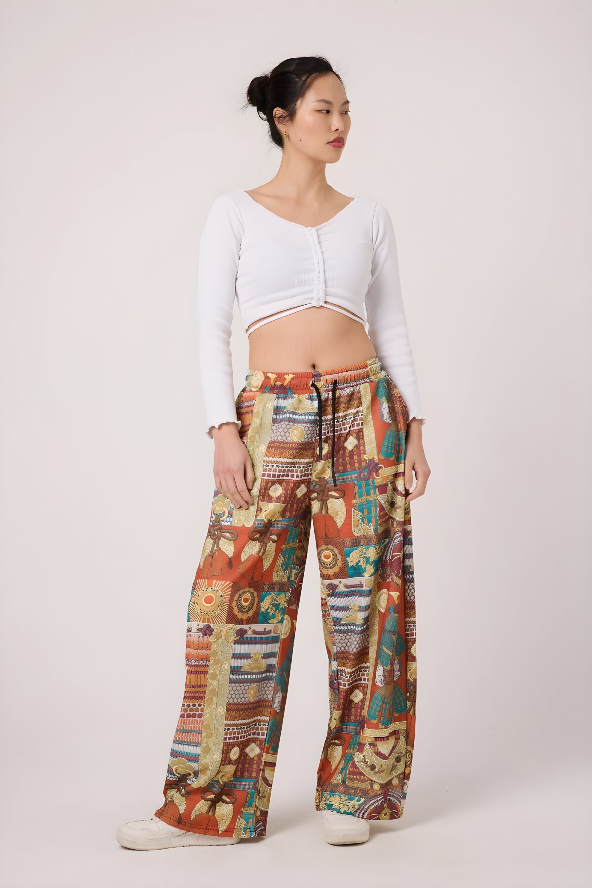 بنطلون باجي برتقالي منقوش قماش مجعد - MEXICO SUPERBLUE