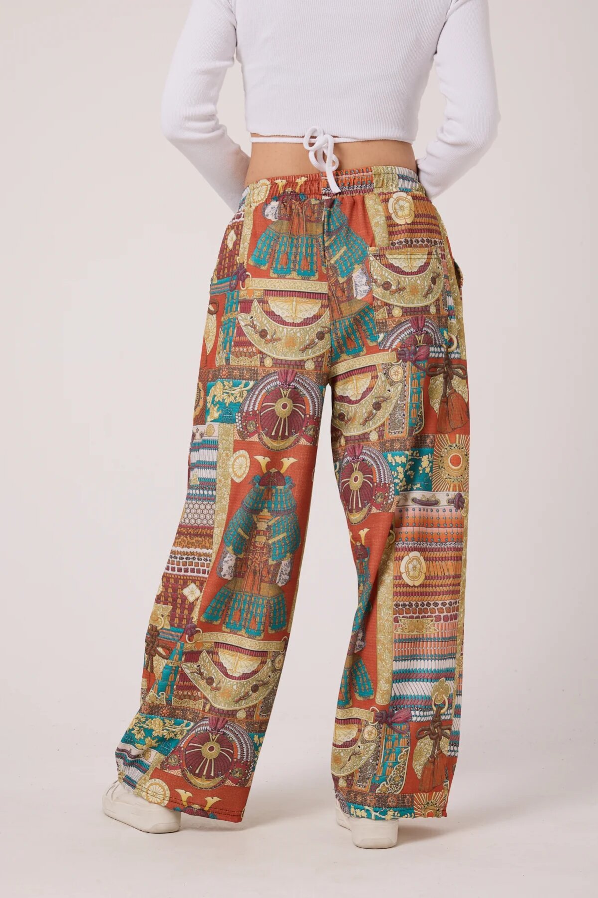 Baggy Printed Crinkle Pants - Orange - MEXICO SUPERBLUE