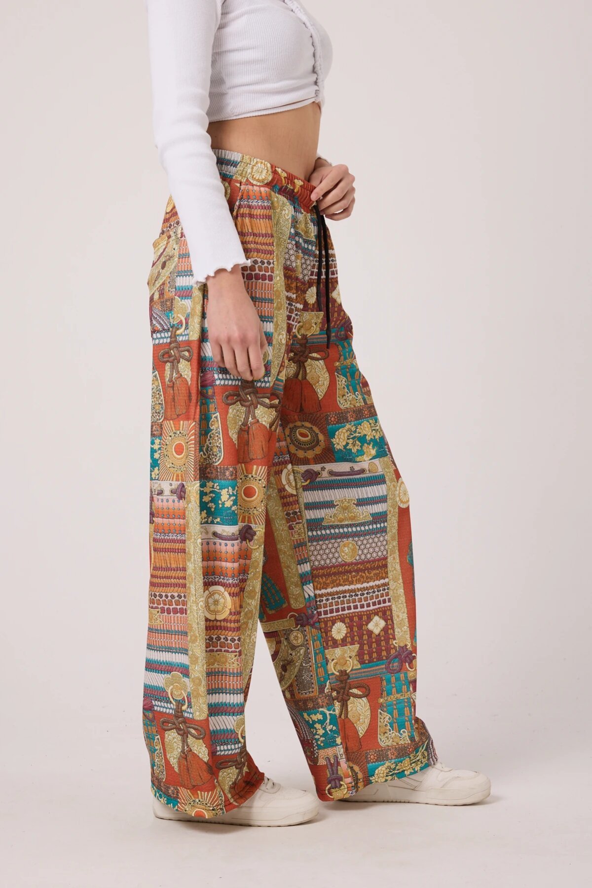 Baggy Printed Crinkle Pants - Orange - MEXICO SUPERBLUE