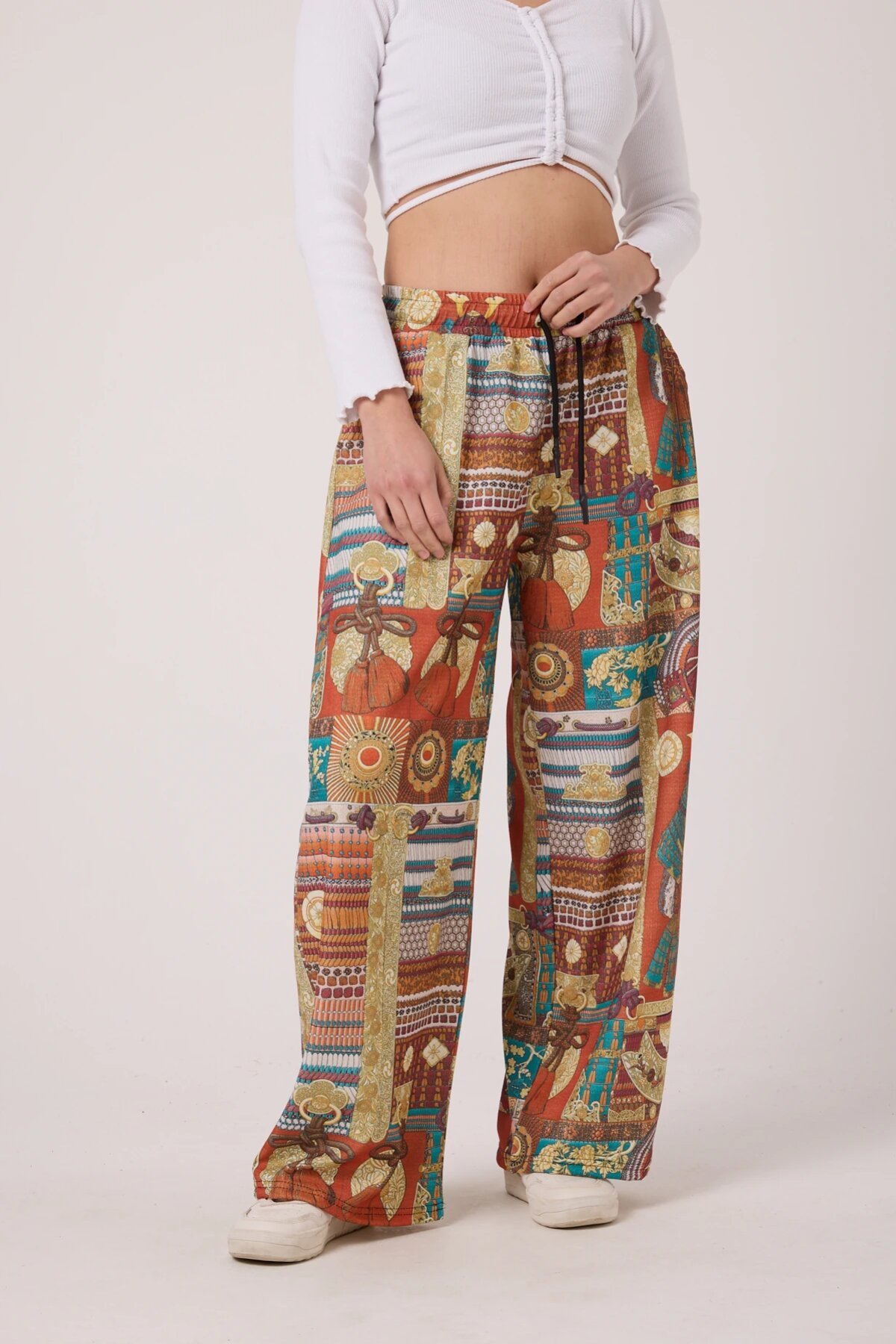Baggy Printed Crinkle Pants - Orange - MEXICO SUPERBLUE