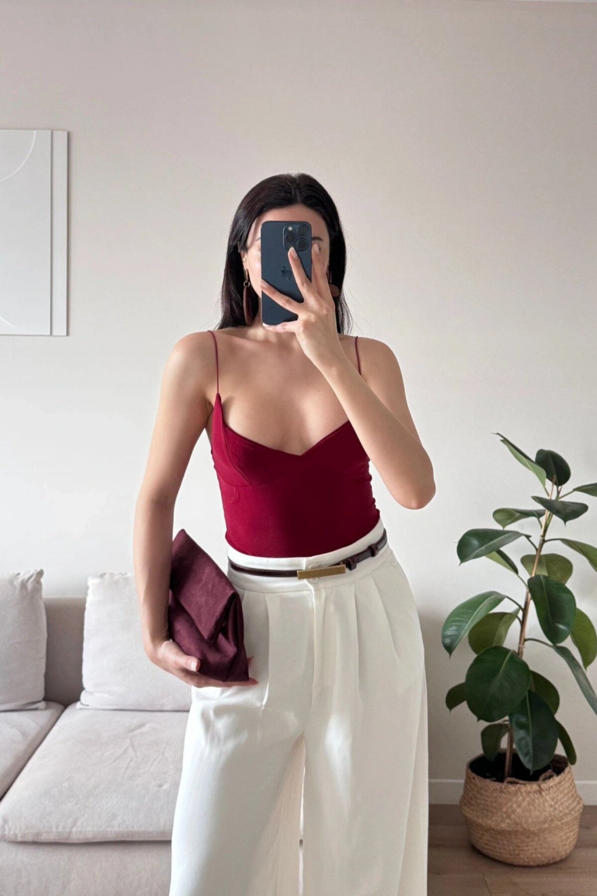 Basic Strappy Bodysuit - Burgundy - MOZENA