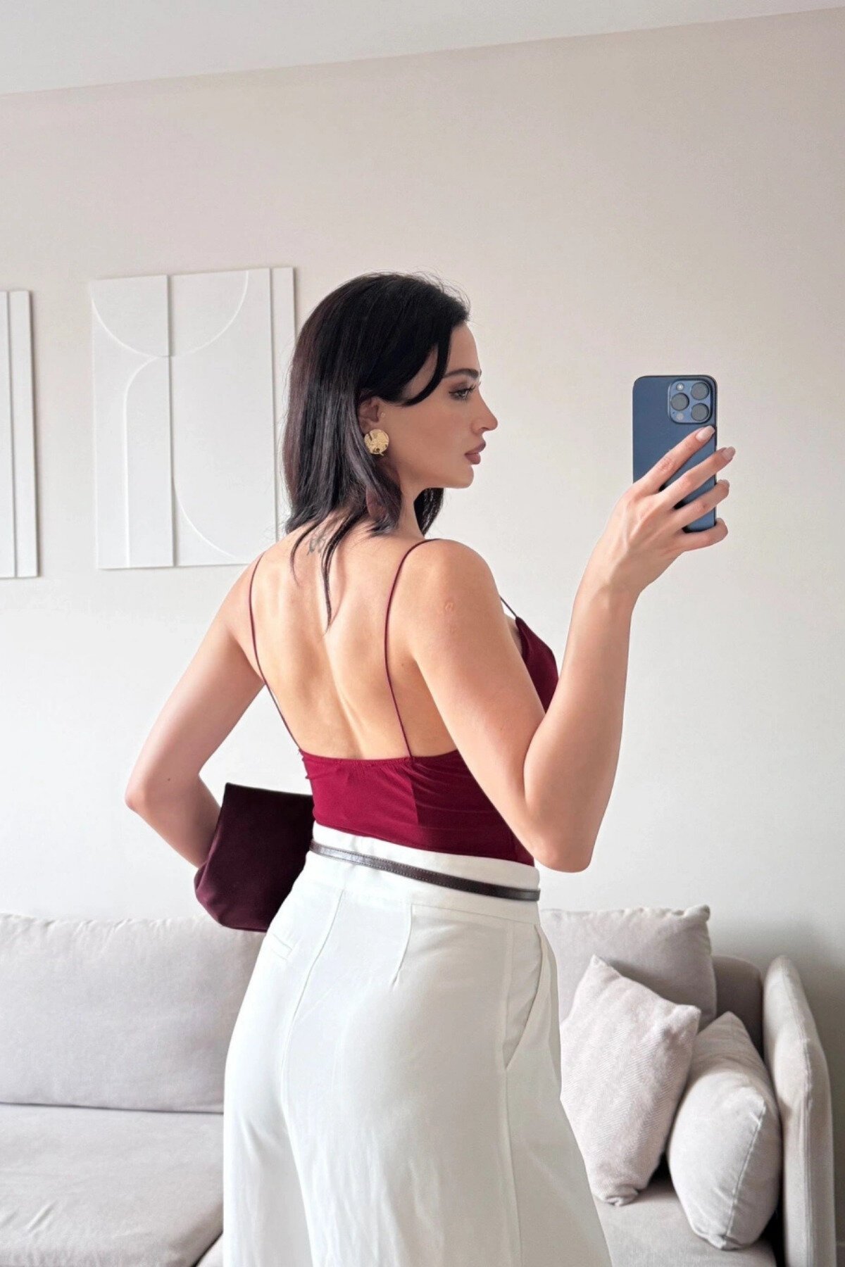 Basic Strappy Bodysuit - Burgundy - MOZENA