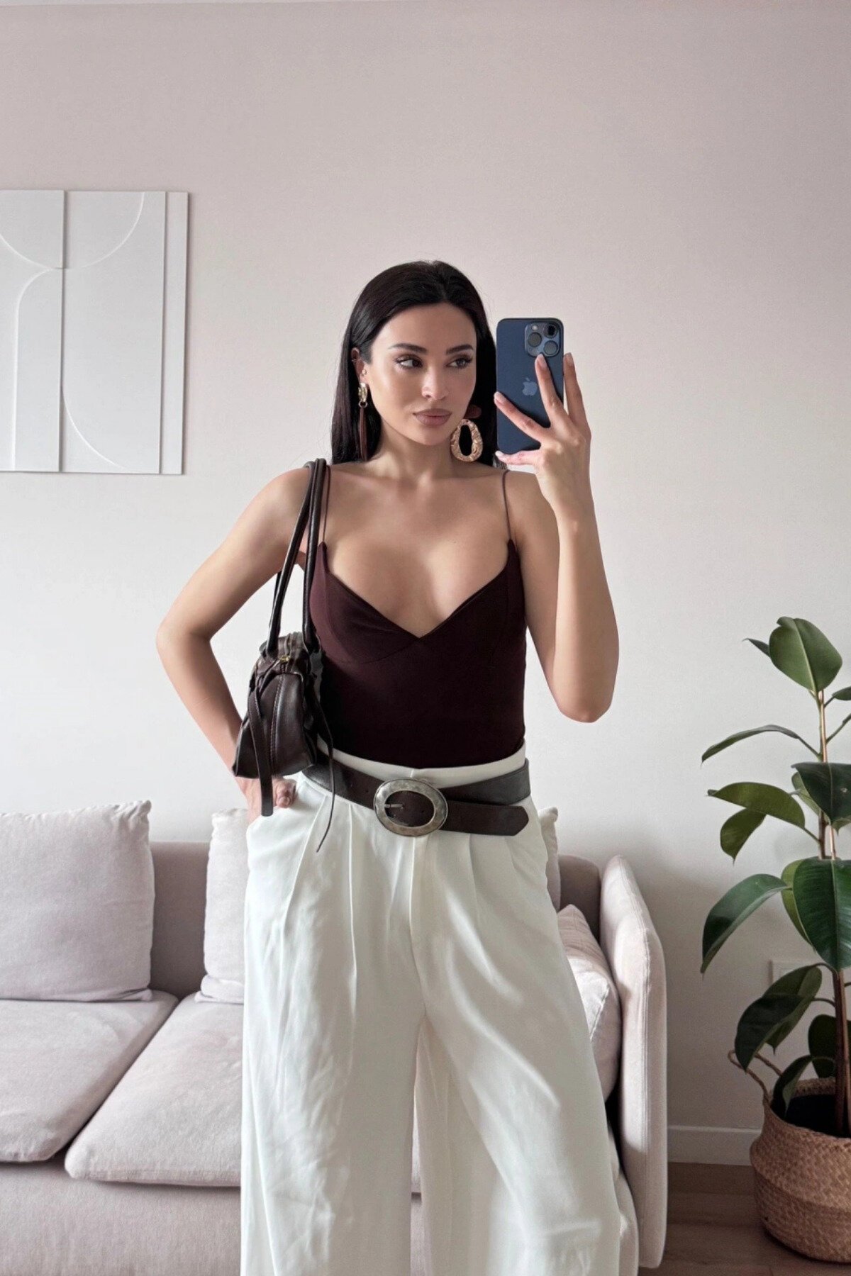 Basic Strappy Bodysuit - Brown - MOZENA