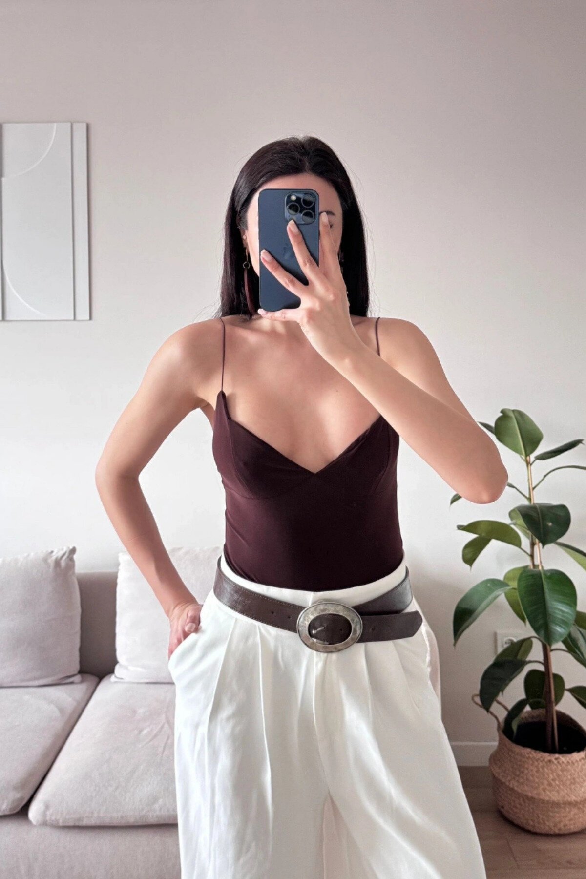 Basic Strappy Bodysuit - Brown - MOZENA