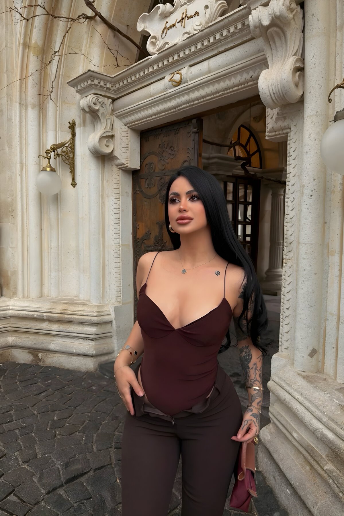 Basic Spaghetti Strap Bodysuit - Brown - MOZENA