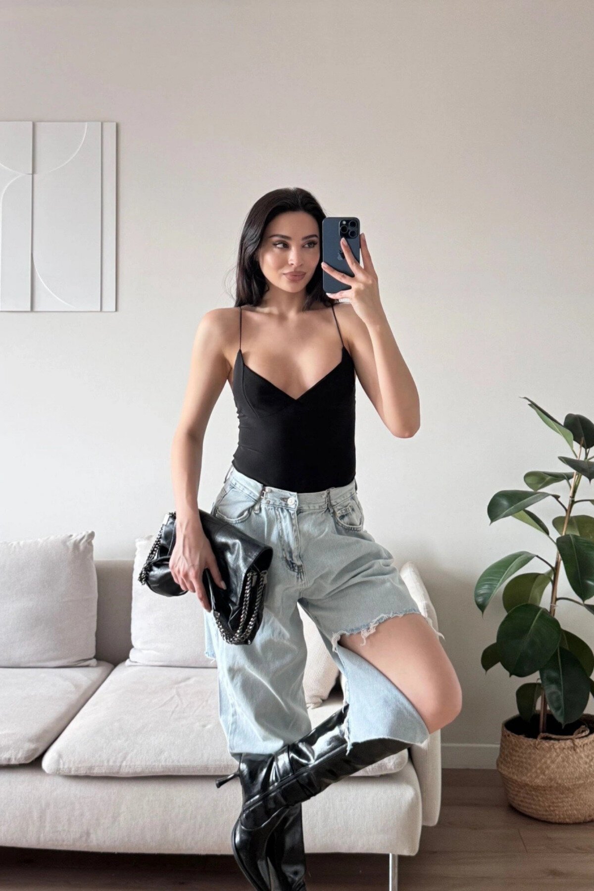 Basic Strappy Bodysuit - Black - MOZENA