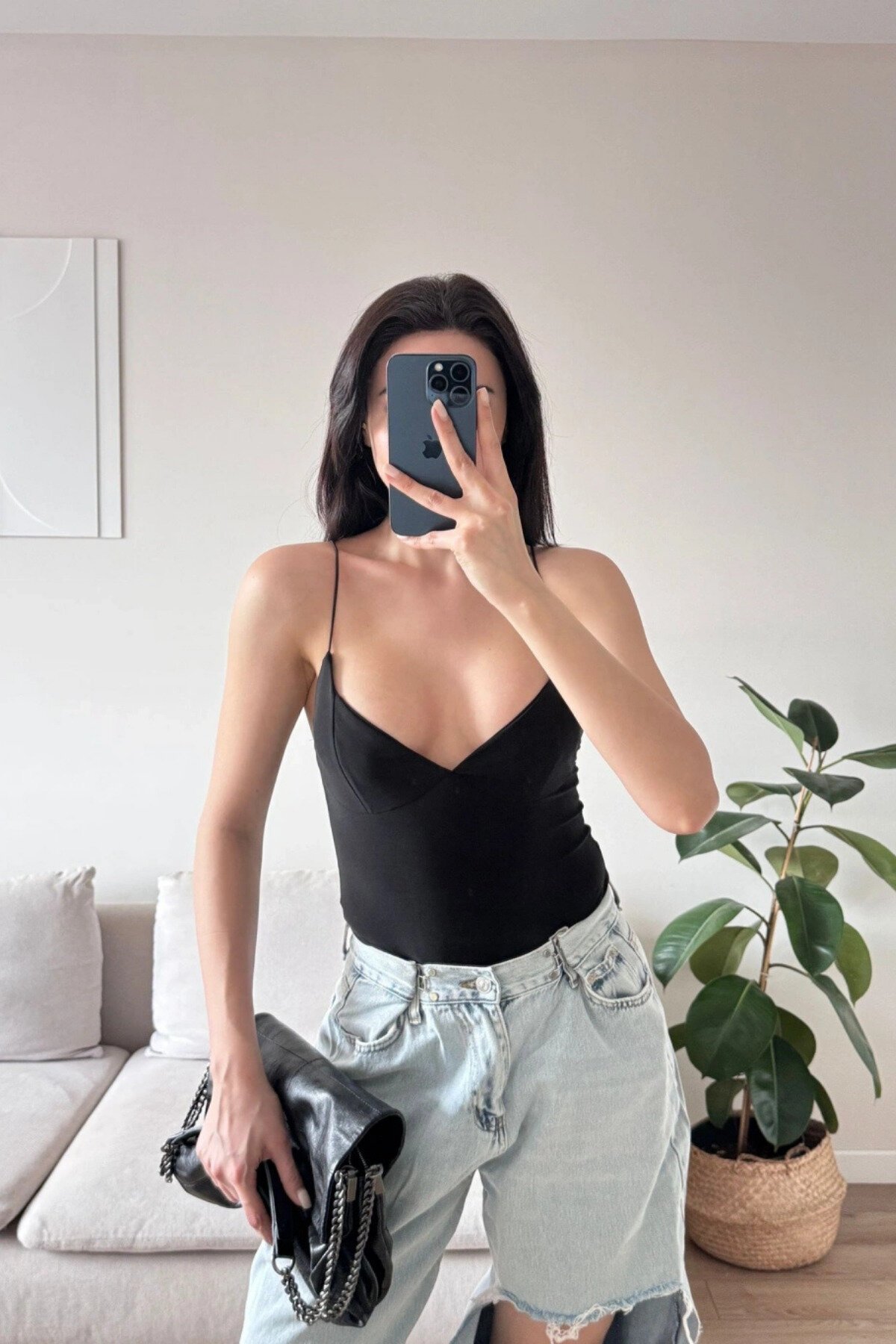 Basic Strappy Bodysuit - Black - MOZENA