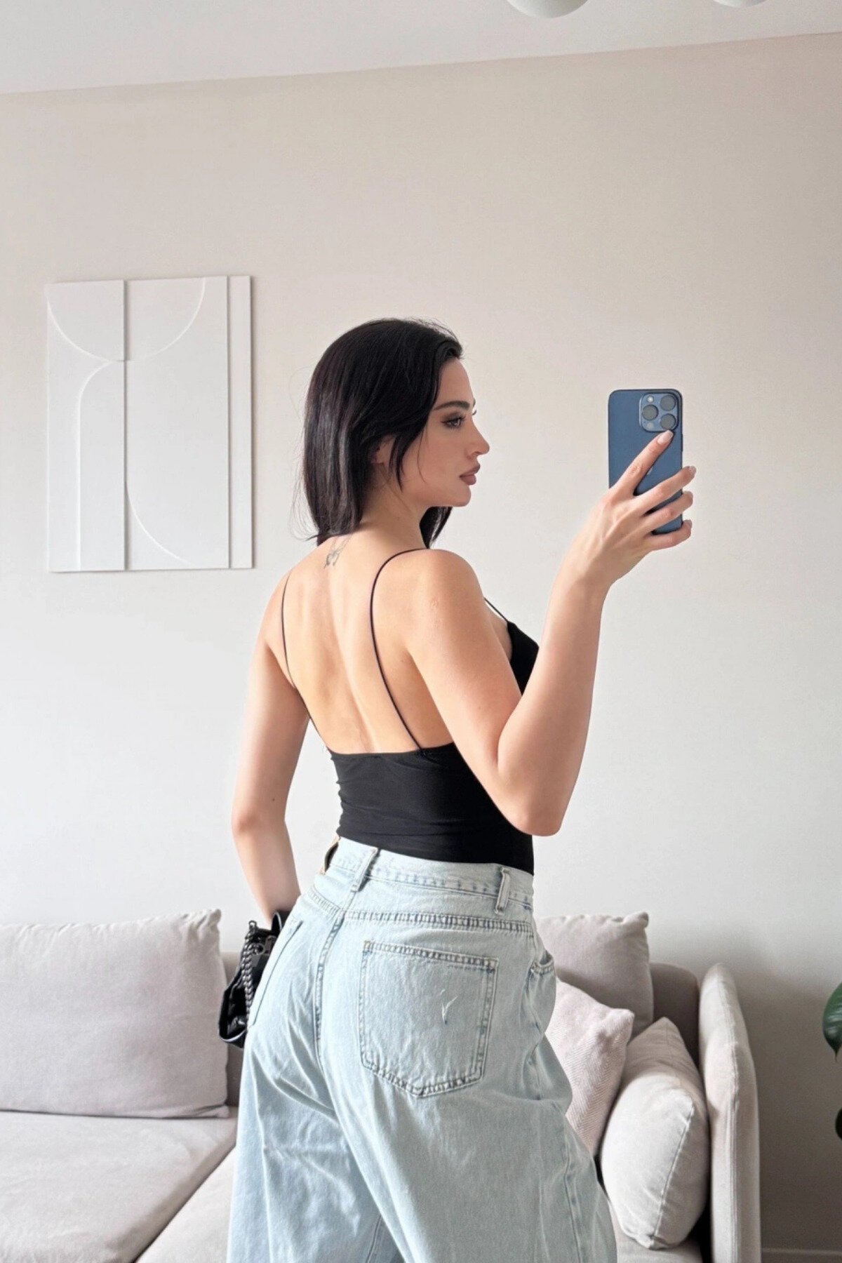 Basic Strappy Bodysuit - Black - MOZENA