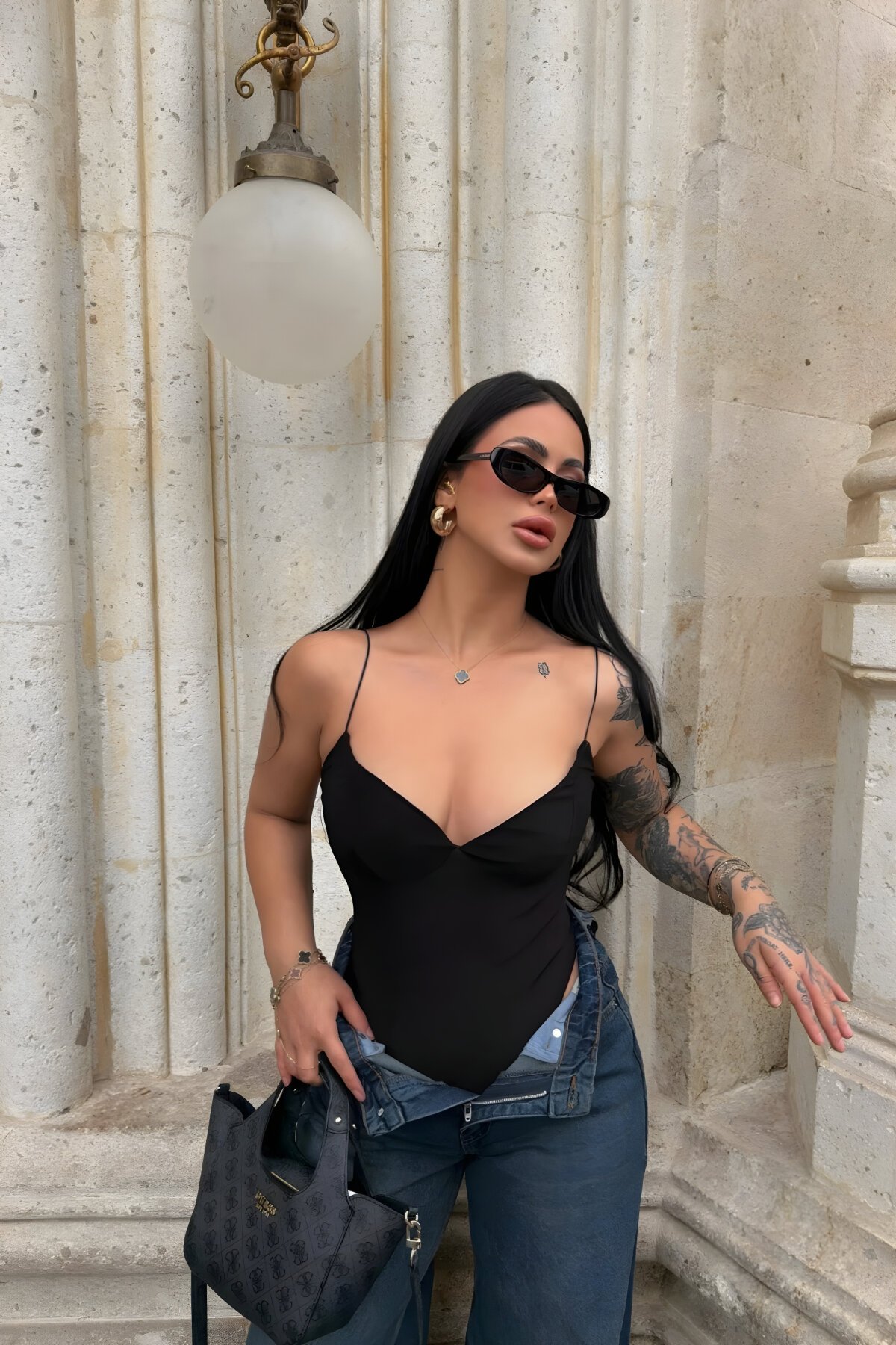 Basic Spaghetti Strap Bodysuit - Black - MOZENA