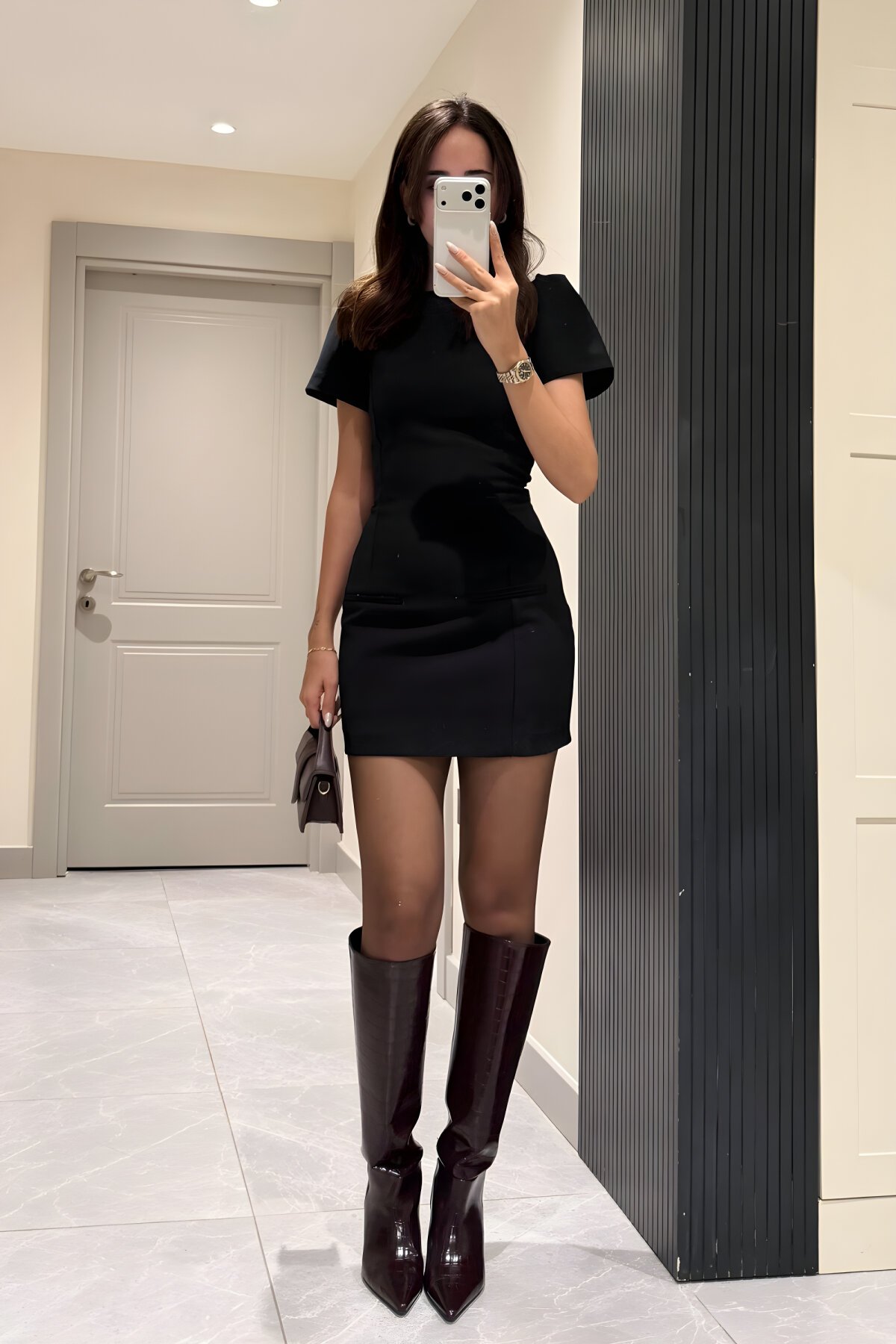 Mini Ditsy Print Pocket Detail Dress - Black - MOZENA