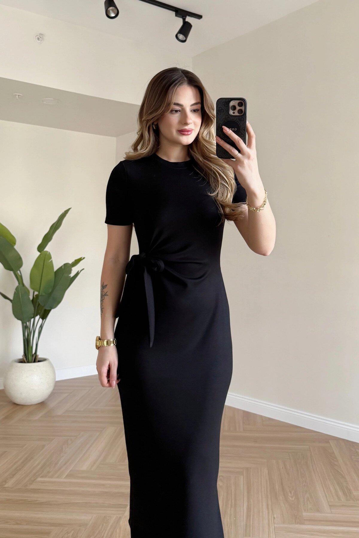 Midi Side Slit Dress - Black - MOZENA